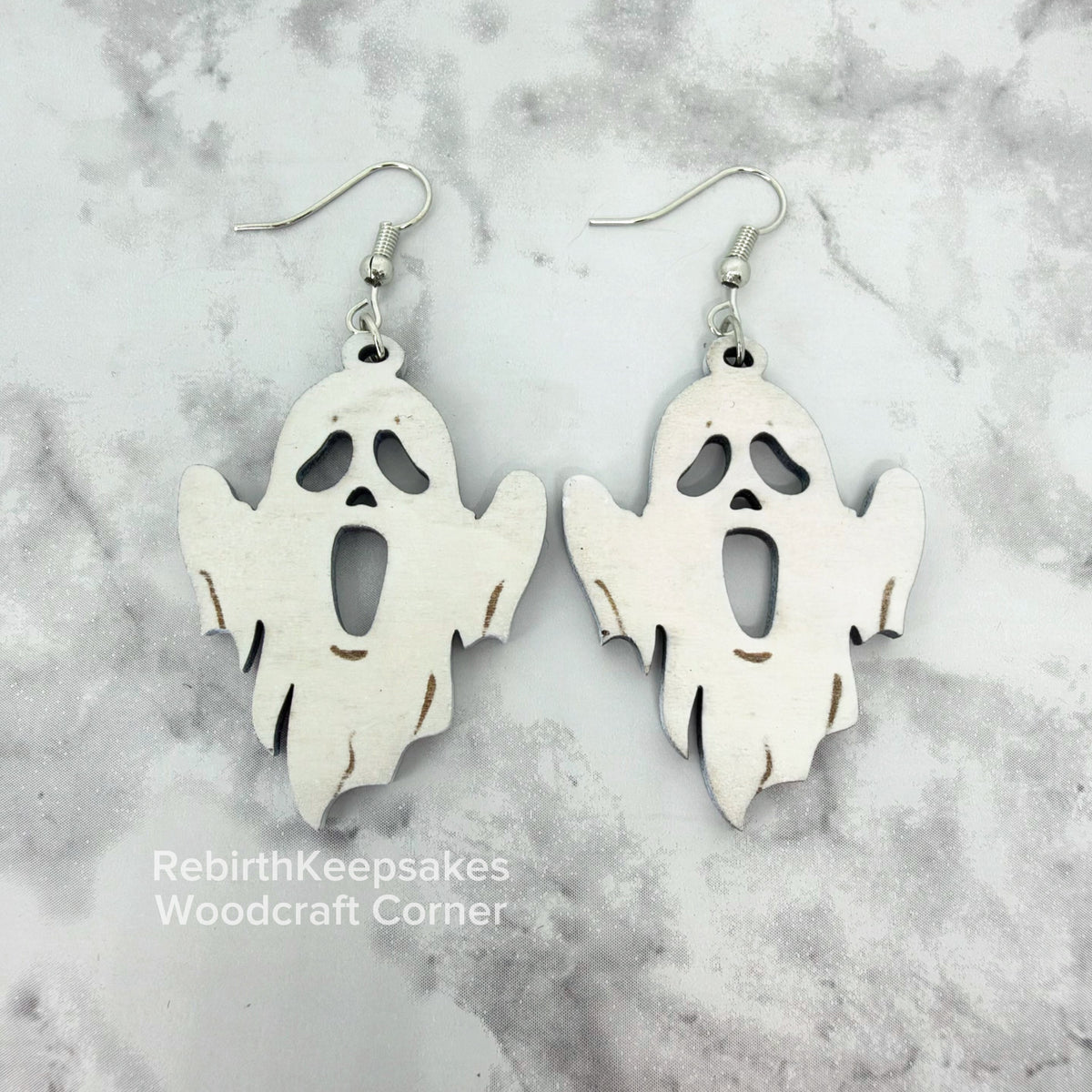Painted Wood Ghost Earrings