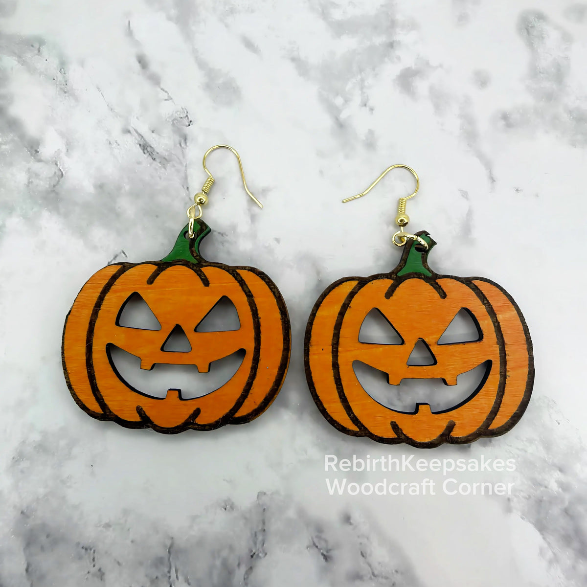 Painted Wood Pumpkin Earrings