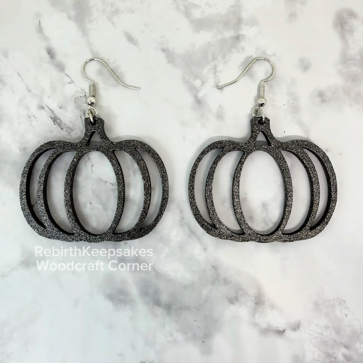Glittered Wood Pumpkin Earrings